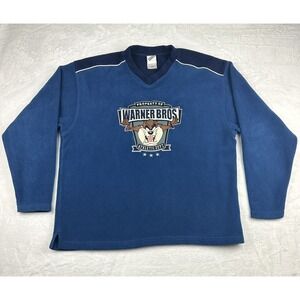 Vintage Looney‎ Tunes Embroidered Fleece Mens Large Blue 90s Taz Man Warner Bros